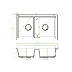 Elegancki zlewozmywak granitowy Barbados beżowy 2-komorowy 480x780mm z automatycznym zamknięciem