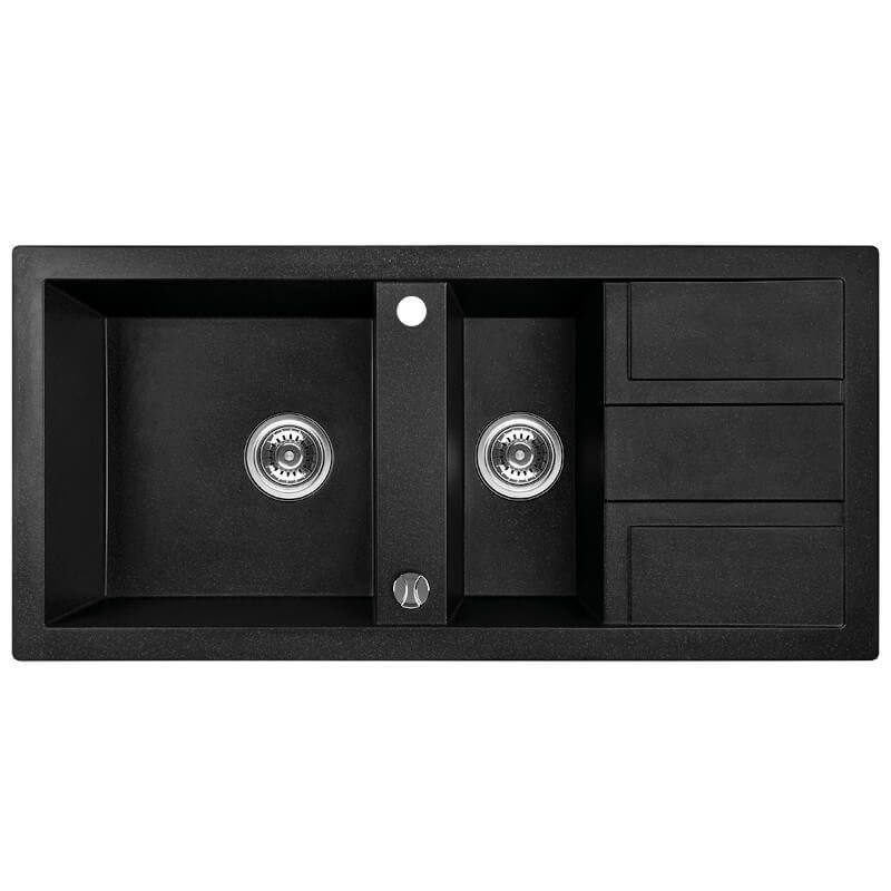 Elegancki zlewozmywak granitowy Barbados 1,5 komory czarny 480x1000 mm - styl i trwałość!