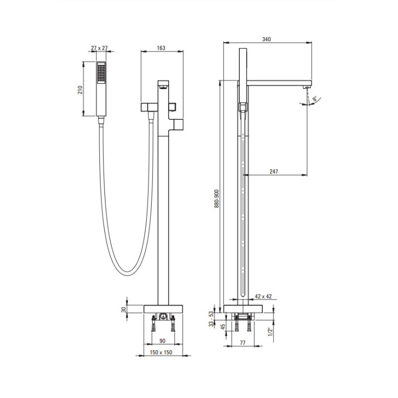 Deante Blur bateria wannowa wolnostojąca chrom