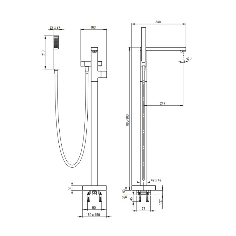 Deante Blur bateria wannowa wolnostojąca nero