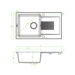Czarny zlewozmywak granitowy CELIA 1-komorowy 760x440mm, trwały i elegancki wybór do kuchni