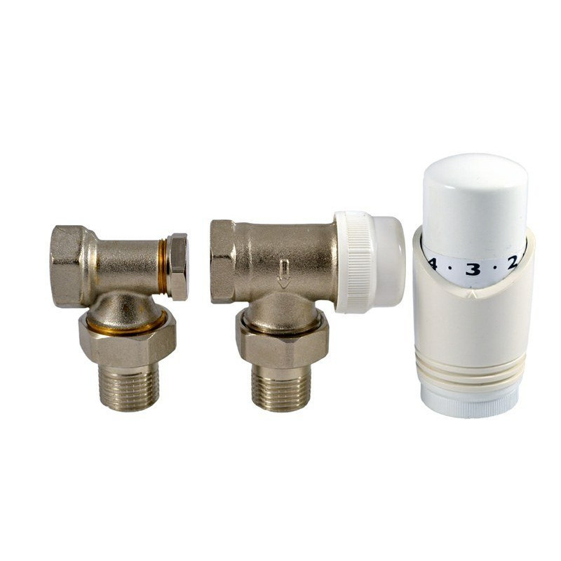 Zestaw termostatyczny kątowy z białą głowicą - Komfort i Estetyka w Jednym!