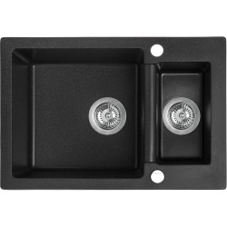 Czarny Zlewozmywak Granitowy Celia 1,5-komorowy z Automatycznym Odpływem, 440x650mm