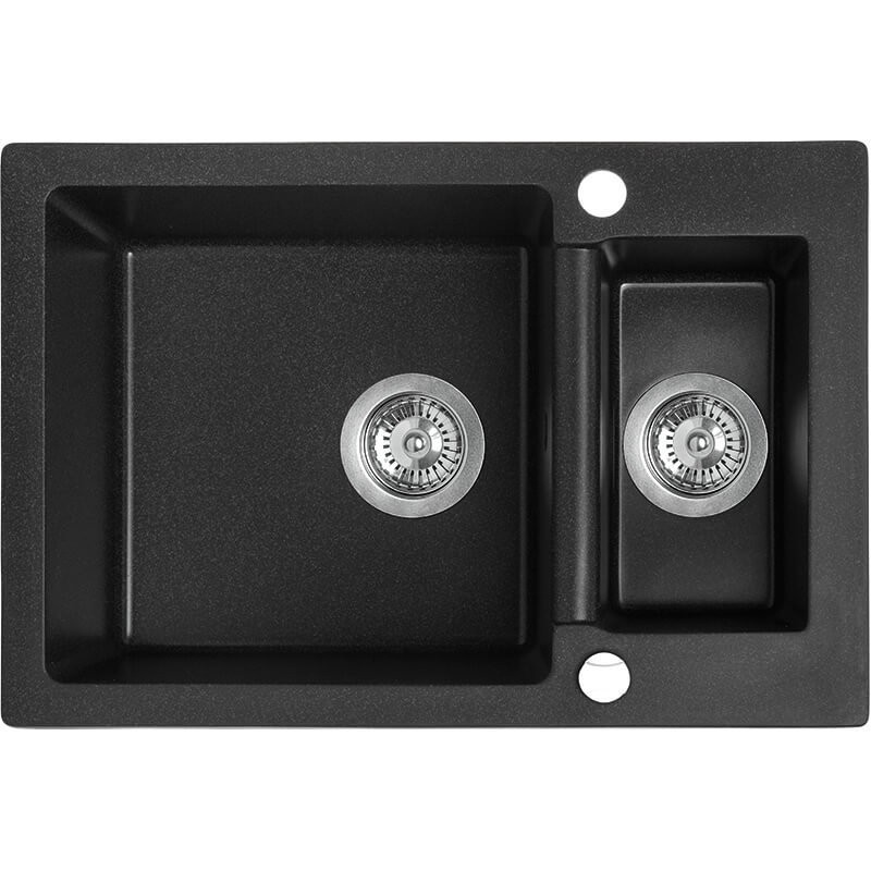 Czarny Zlewozmywak Granitowy Celia 1,5-komorowy z Automatycznym Odpływem, 440x650mm