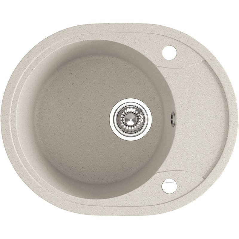 Elegancki zlewozmywak granitowy Dafne beżowy 1-komorowy 470x580mm z automatycznym korkiem