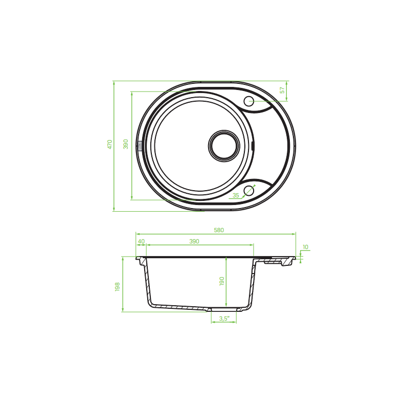 Laveo Dafne zlewozmywak granitowy beż 470x580 1-komorowy