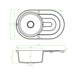 Laveo Dafne zlewozmywak granitowy szare 470x780 1-komorowy