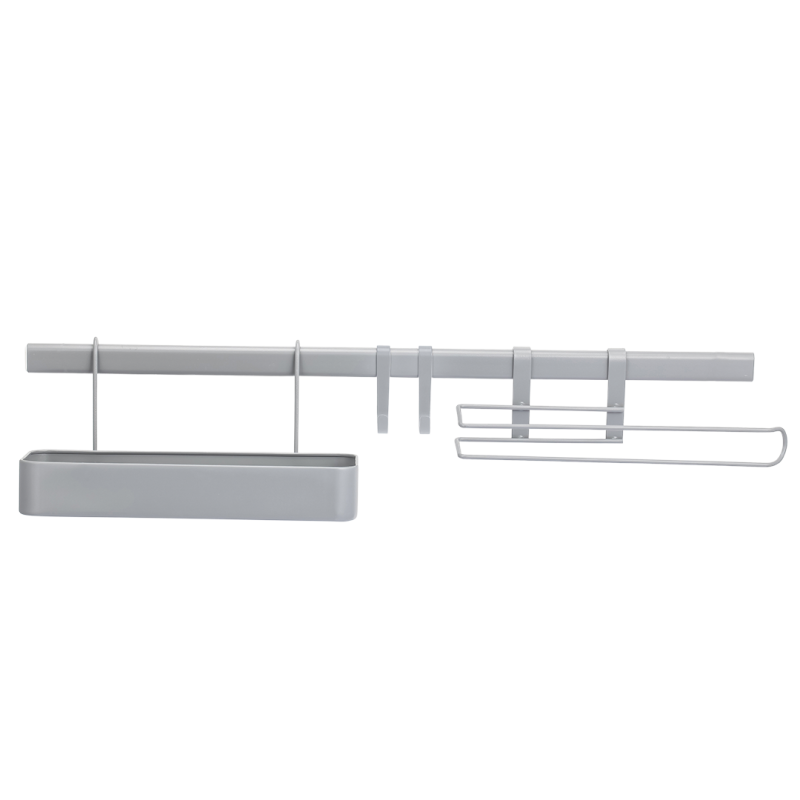 Zestaw Elegancka Półka z Relingiem i Haczykami - Szare Wykończenie