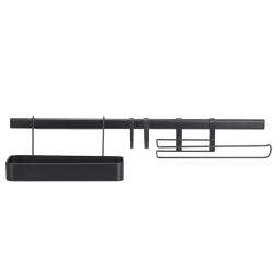 Czarny zestaw łazienkowy: półka + reling + uchwyt + haczyki, stalowa elegancja 605mm