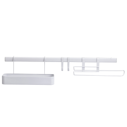 Nowoczesny Zestaw Ścienny: Półka, Reling, Uchwyt na Ręcznik + 2 Haczyki, Białe Wykończenie