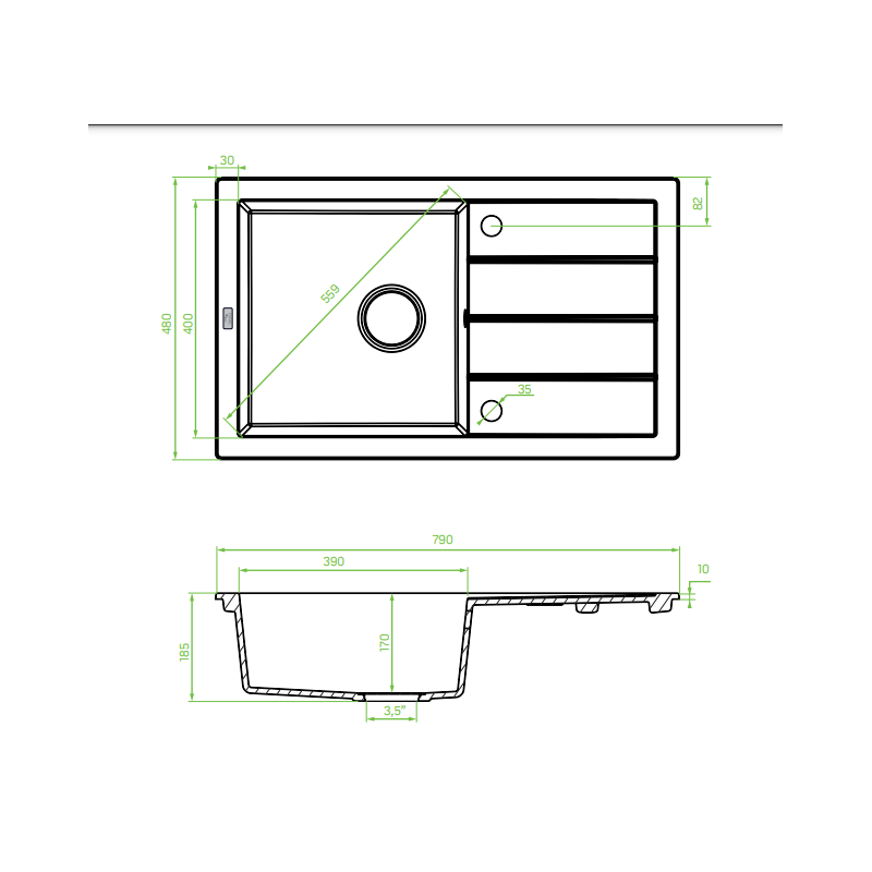 Laveo Trzynastka zlewozmywak granitowy szare 480x790 1-komorowy