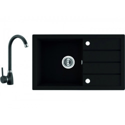 Granitowy Zlewozmywak 1-komorowy + Bateria U Czarny 480x790 mm Elegance SGYA711T