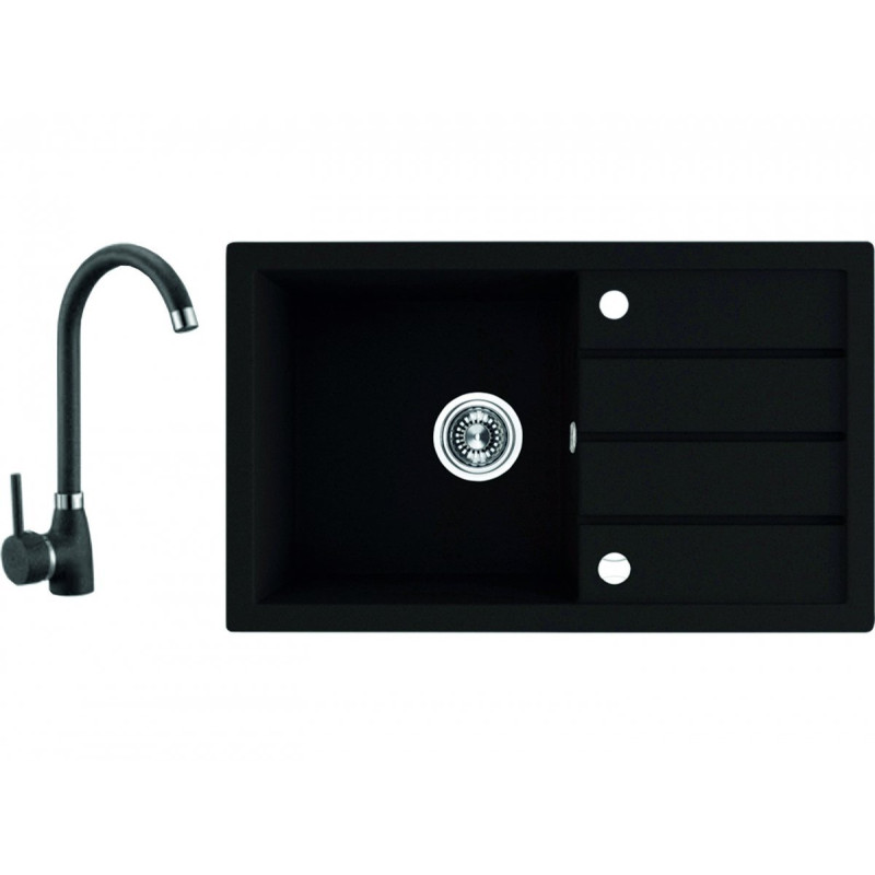 Granitowy Zlewozmywak 1-komorowy + Bateria U Czarny 480x790 mm Elegance SGYA711T