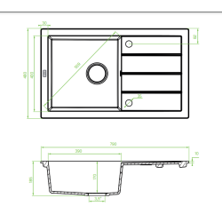 Granitowy Zlewozmywak 1-komorowy + Bateria U Czarny 480x790 mm Elegance SGYA711T