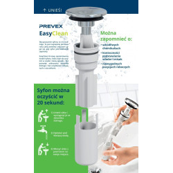 Innowacyjny syfon umywalkowy Click-Clack, czyszczony od góry - Prevex Easy Clean