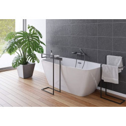 Stylowy Wieszak Podłogowy Mokko Nero z Praktyczną Półką - Elegancja i Funkcjonalność w Czarni!