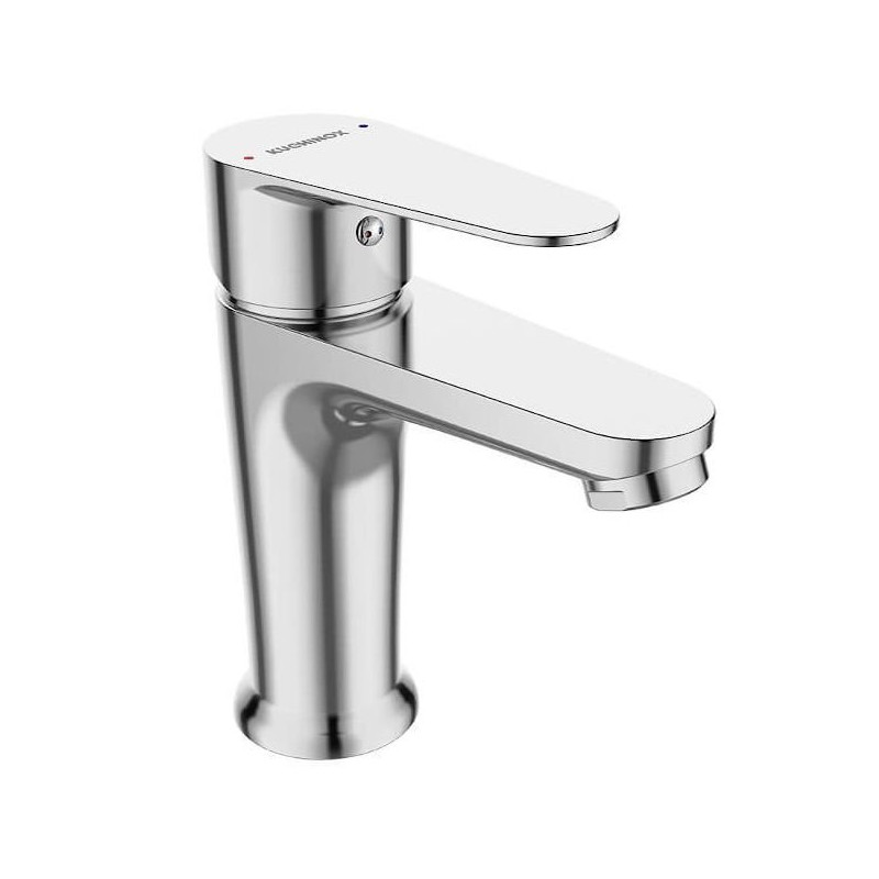 Elegancka bateria umywalkowa Kuchinox Fresno, chromowana, z korkiem klik-klak, oszczędna woda