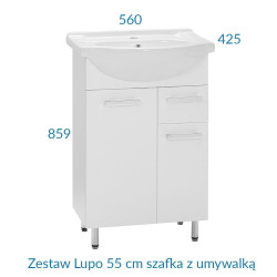 Nowoczesny zestaw łazienkowy Lupo 55cm z szafką i umywalką - styl i funkcjonalność