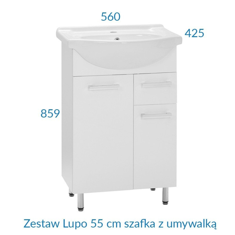 Nowoczesny zestaw łazienkowy Lupo 55cm z szafką i umywalką - styl i funkcjonalność