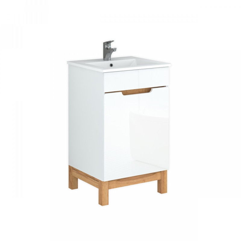 Elegancka Szafka z Umywalką 50 cm SPEK - Biały Połysk, Idealna do Nowoczesnych Łazienek