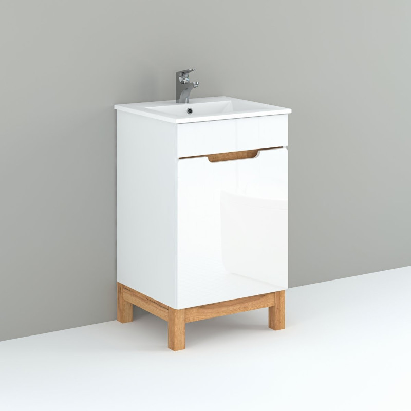 Elegancka Szafka z Umywalką 50 cm SPEK - Biały Połysk, Idealna do Nowoczesnych Łazienek