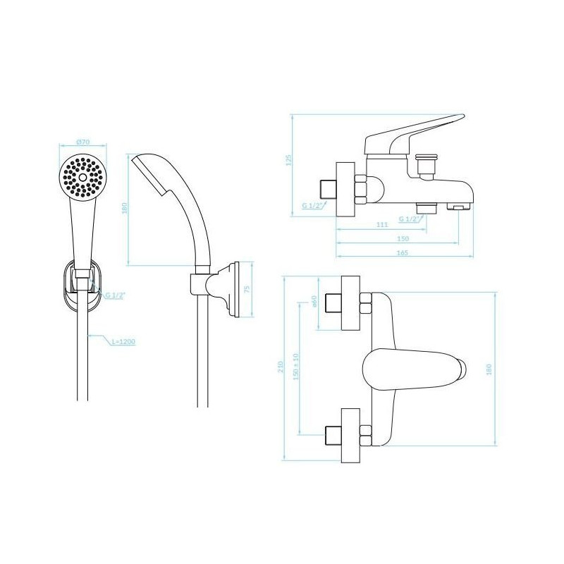 Kuchinox Oris bateria wannowa ścienna chrom