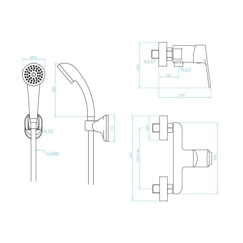 Kuchinox Oris bateria natryskowa ścienna chrom