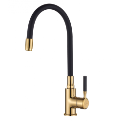 Invena Glamour Gold Czarna Bateria Zlewozmywakowa z Ruchomą Wylewką, 35.1 cm, BZ-02-L17