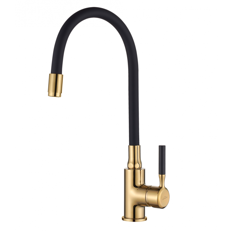 Invena Glamour Gold Czarna Bateria Zlewozmywakowa z Ruchomą Wylewką, 35.1 cm, BZ-02-L17