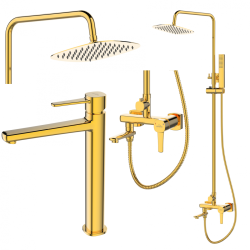 Elegancka Bateria Umywalkowa Glamour Złota z Wysoką Deszczownicą