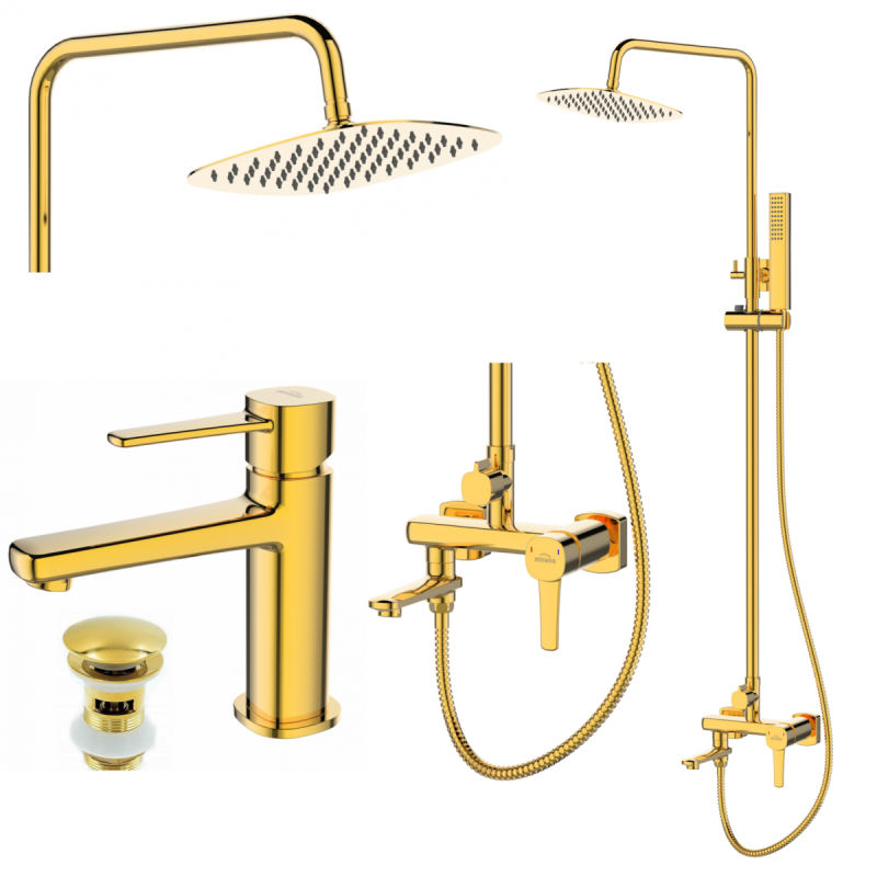 Zestaw Glamour: Złota bateria z deszczownicą do łazienki luksusowej.