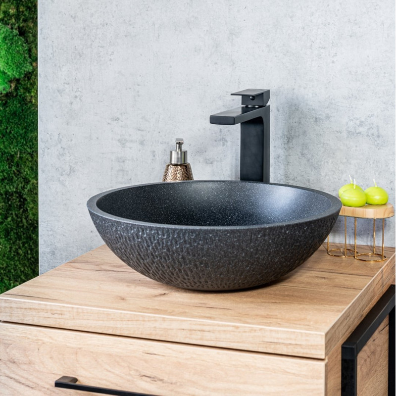 Elegancka Umywalka Amber z Granitu - Czarny Design, Wyjątkowa Odporność, Ø41cm