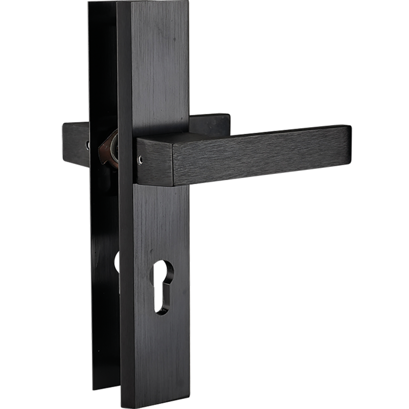 Elegancka klamka FLOKO - Czarny szyld aluminiowy z wkładką do drzwi zewnętrznych