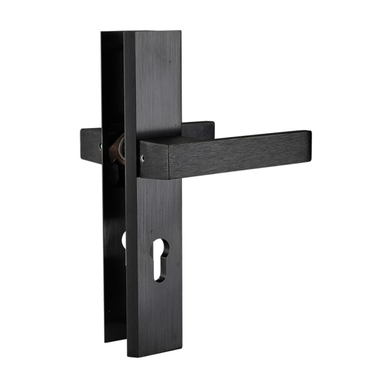 Elegancka Czarna Klamka FLOKO na Aluminiowym Szyldzie do Drzwi Zewnętrznych