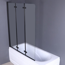 Elegancki Parawan Duso 3-skrzydłowy Czarny - Uniwersalne Przezroczyste Szkło 140 cm