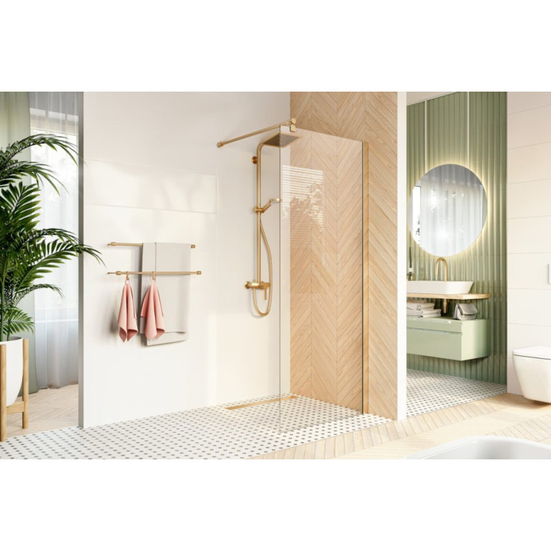 Luksusowa ścianka prysznicowa Easy In 80, przezroczysta, złote wykończenia