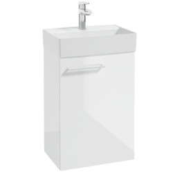 Komplet METRO SYSTEM: Designerska szafka z umywalką i uchwytem w kolorze różowego złota