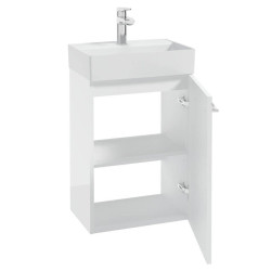 Komplet METRO SYSTEM: Designerska szafka z umywalką i uchwytem w kolorze różowego złota