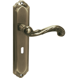 Zamek do Drzwi Retro Elegance - Patynowa Klamka z Długim Szyldem dla Klasycznych Wnętrz