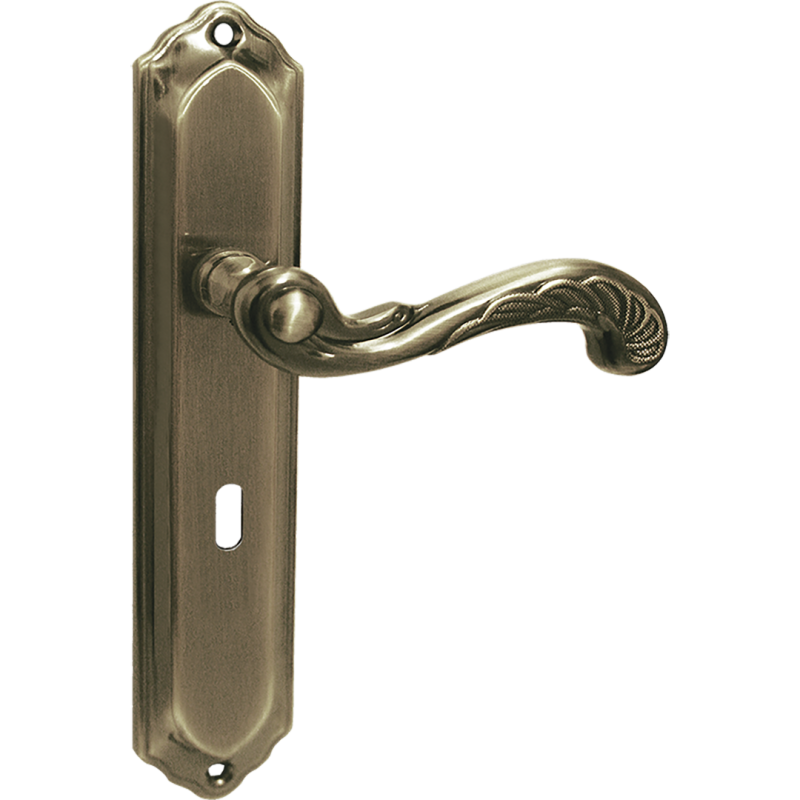 Zamek do Drzwi Retro Elegance - Patynowa Klamka z Długim Szyldem dla Klasycznych Wnętrz