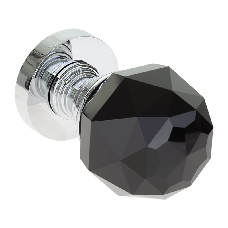 Ekskluzywna Czarna Gałka Kryształowa do Drzwi Chrom Premium - Styl i Klasa