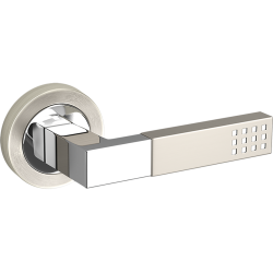 Klamka DUET - doskonała satyna/chrom do drzwi 38-45 mm, klasyka w elegancji!