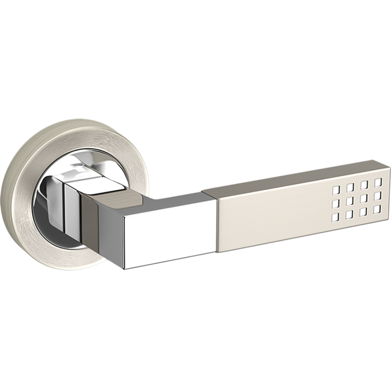 Klamka DUET - doskonała satyna/chrom do drzwi 38-45 mm, klasyka w elegancji!