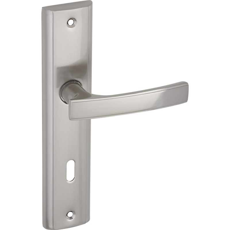 Aura Satynowa - Elegancka klamka na szyldzie długim do drzwi wewnętrznych