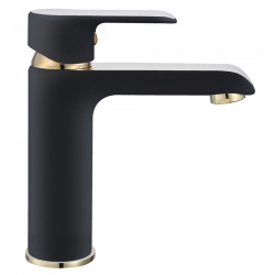 Nowoczesna Bateria Umywalkowa BLOOM Niska - Stylowa Czarna/Złota Elegancja