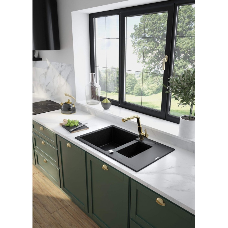 Nowoczesna Złota Bateria Silia z Wyciąganą Wylewką - Elegancja i Funkcjonalność