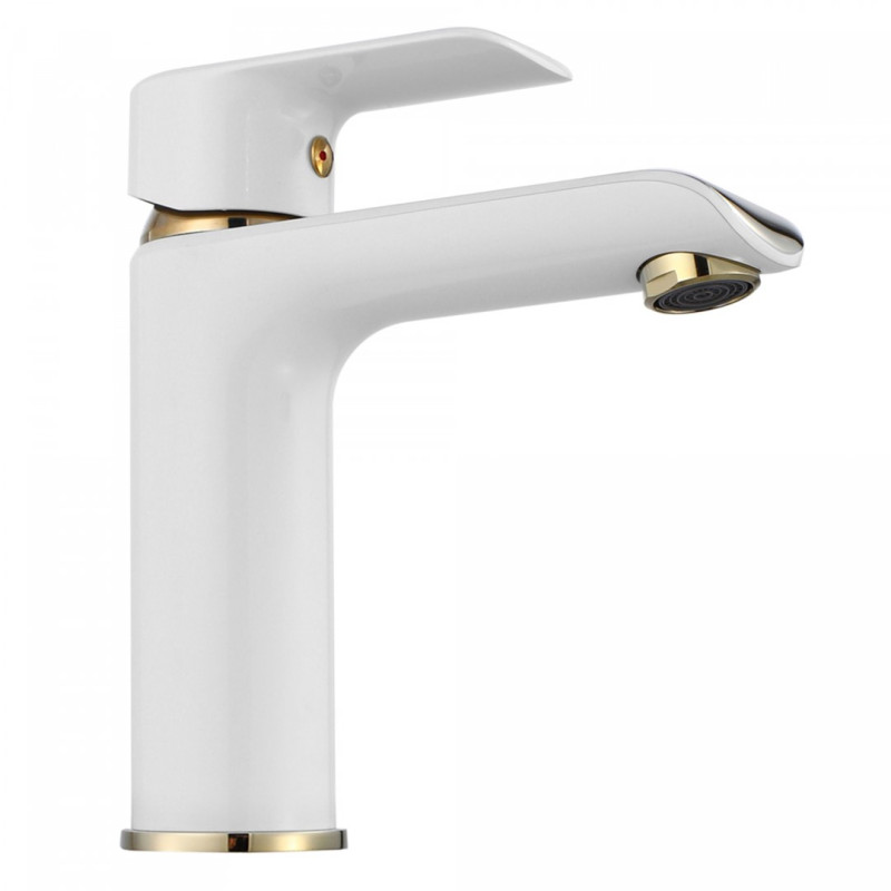 Elegancka Niska Bateria Umywalkowa Bloom Biała/Złota - Styl i Klasa!