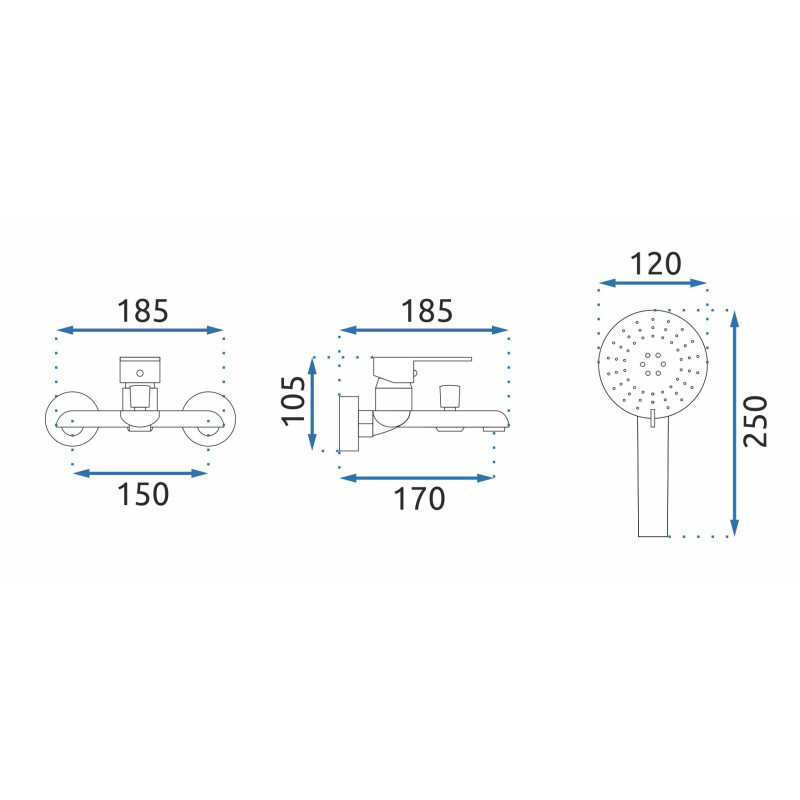 Elegancka Bateria Wannowa MY1805-3BG Bloom z Akcentami w Czerni i Złocie
