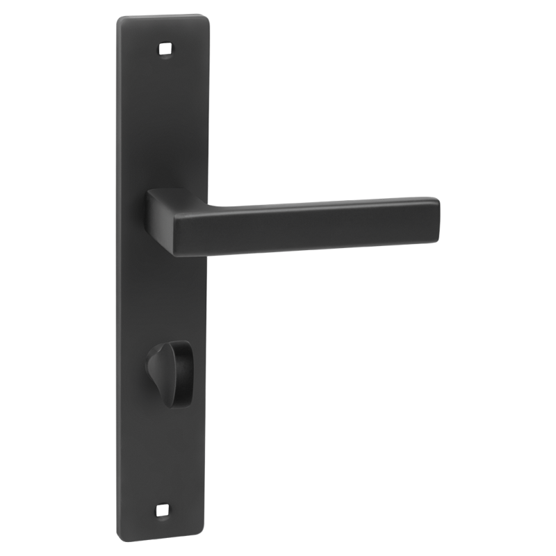 Elegancka Czarna Klamka RANDO na Szyldzie 240mm do Drzwi Wewnętrznych WC