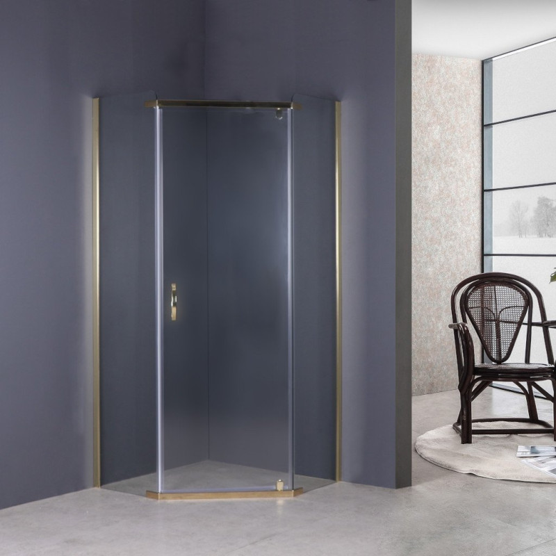 Kabina Prysznicowa STYLIO 80 z Przejrzystego Szkła w Ekskluzywnym Złotym Wykończeniu